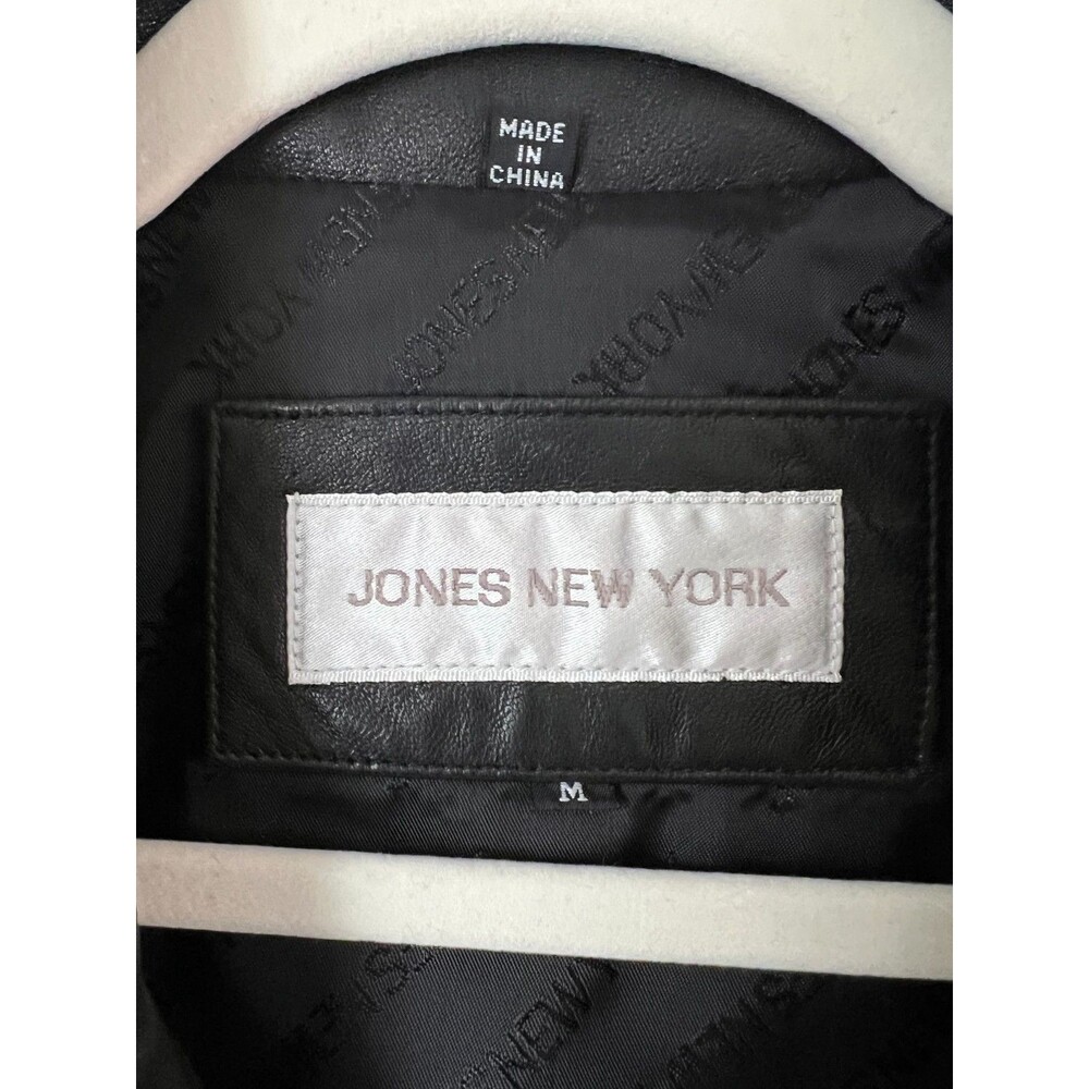 Jones New York Jacket Womens Medium Black Genuine Leather Zip Front Collared Vtg - Picture 11 of 16